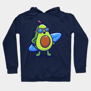 Cute Avocado Surfing In The Sea Cartoon Hoodie